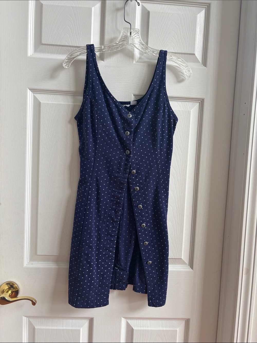Esprit Navy Blue Polka Dot Button-Front Mini Dress